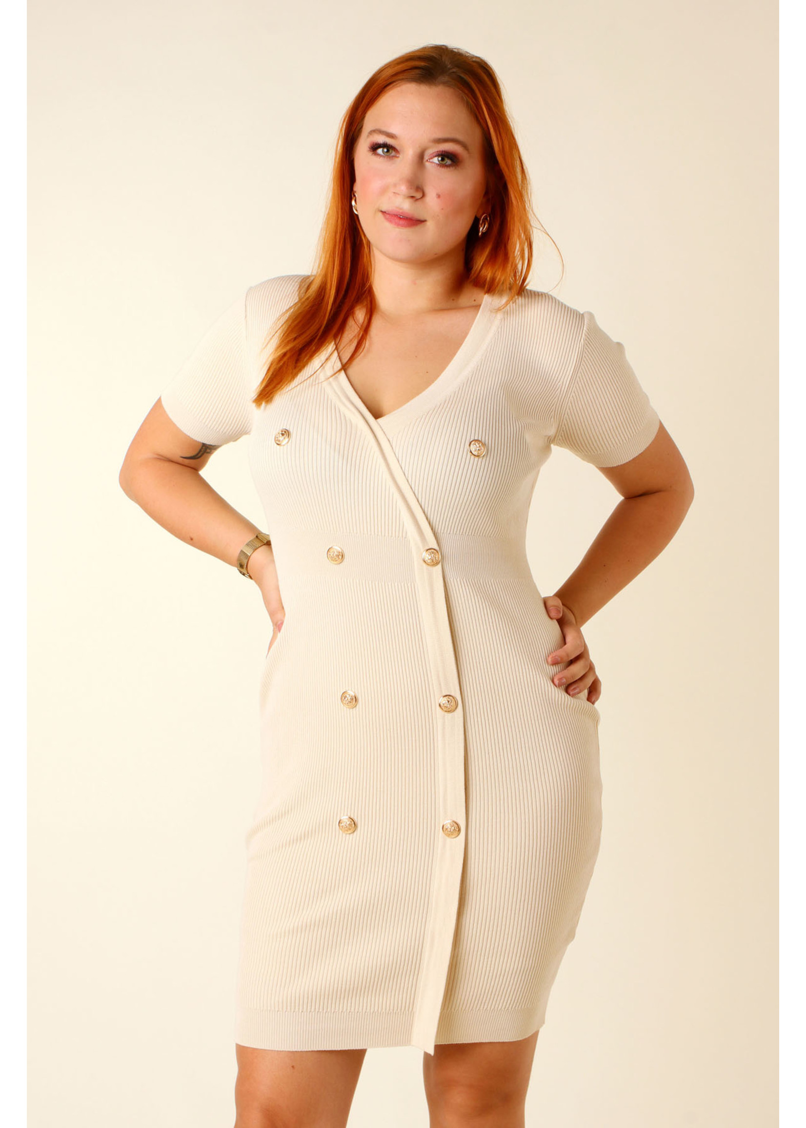 Moocci Fitted Dress Eight Buttons - BEIGE