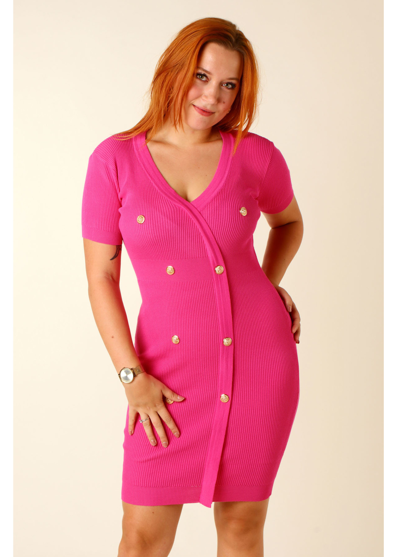 Moocci Fitted Dress Eight Buttons - FUCHSIA