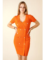 Moocci Fitted Dress Eight Buttons - ORANGE