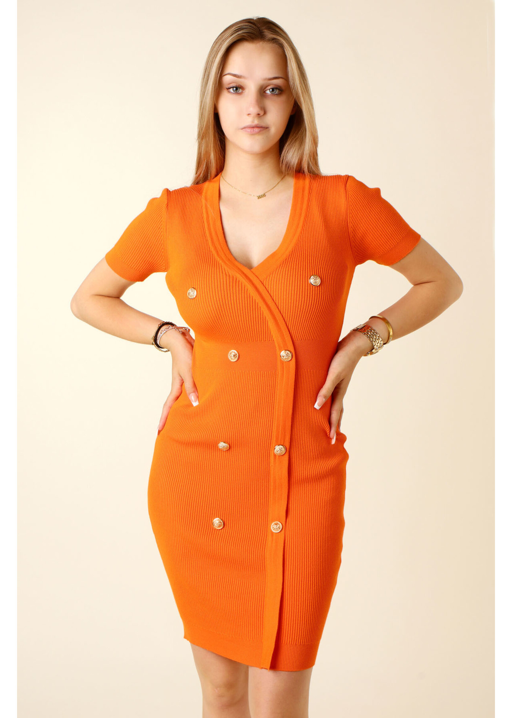 Moocci Fitted Dress Eight Buttons - ORANGE