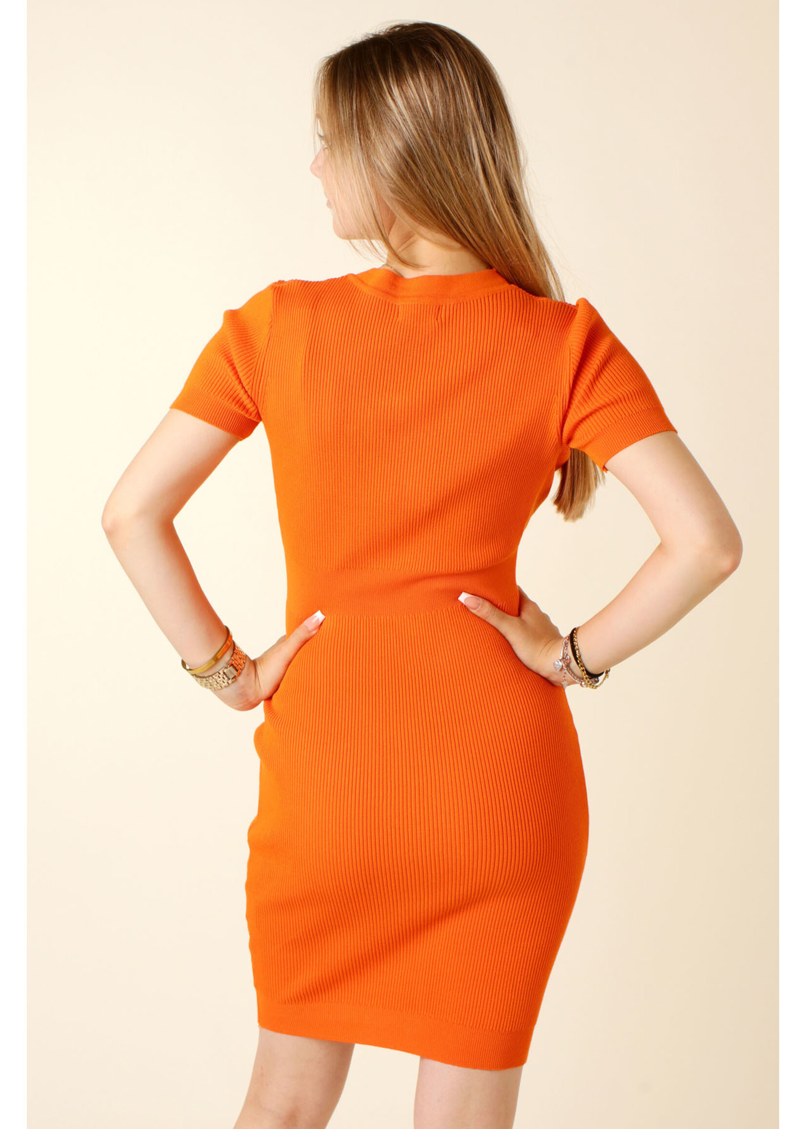 Moocci Fitted Dress Eight Buttons - ORANGE