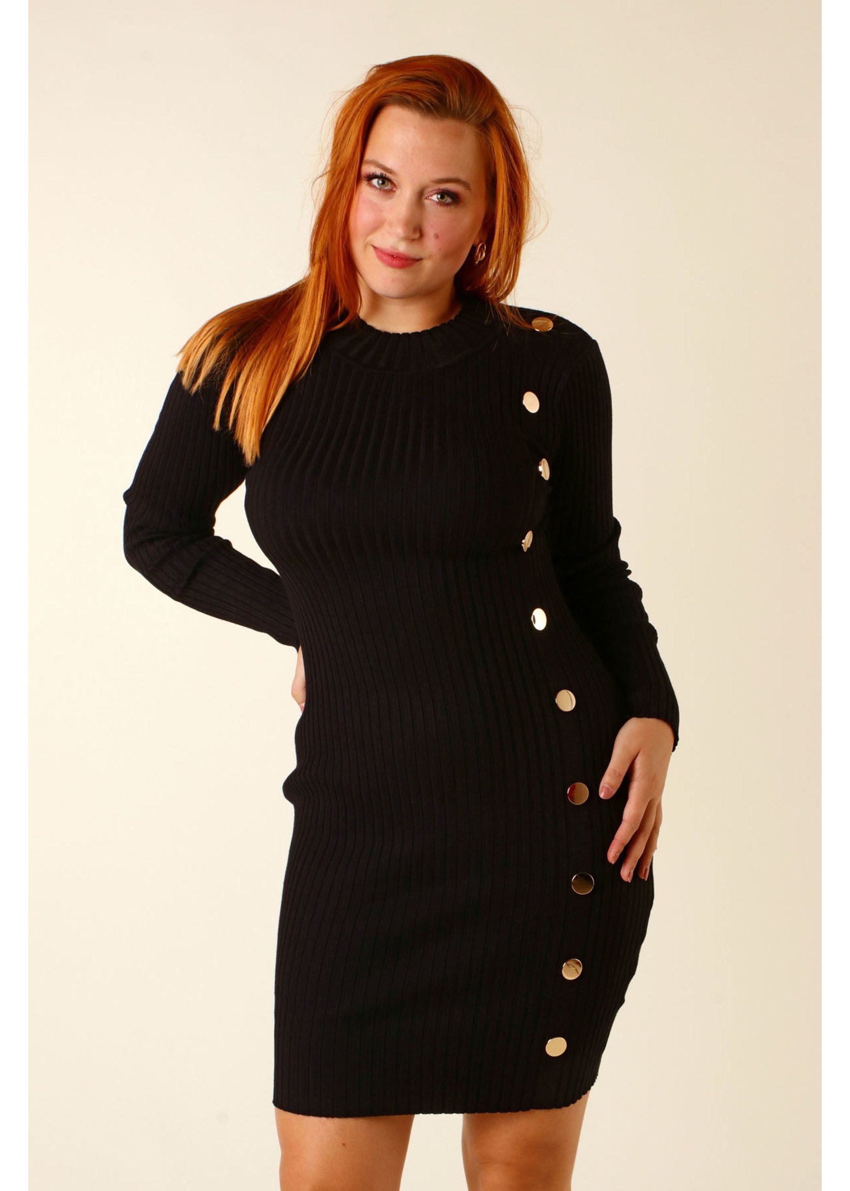 Moocci Fitted Dress Side Buttons - BLACK
