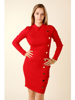 Moocci Fitted Dress Side Buttons - RED