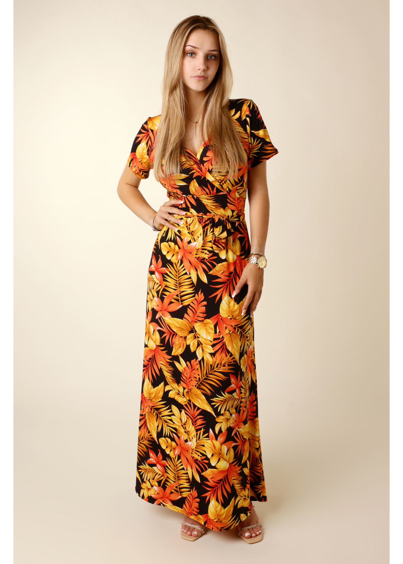 Kylie & Hailey K&H Palm Dress Long - ORANGE