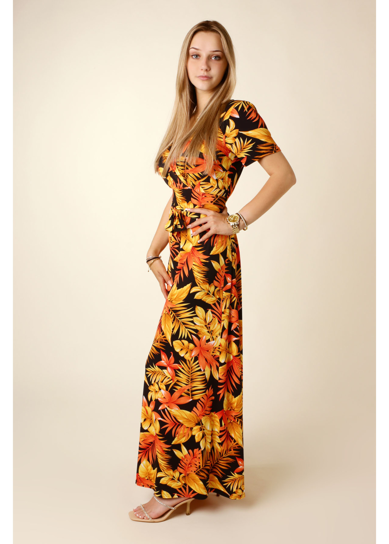 Kylie & Hailey K&H Palm Dress Long - ORANGE