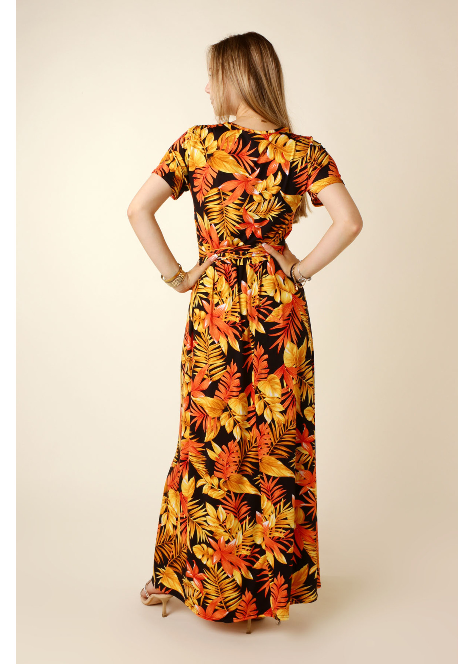 Kylie & Hailey K&H Palm Dress Long - ORANGE