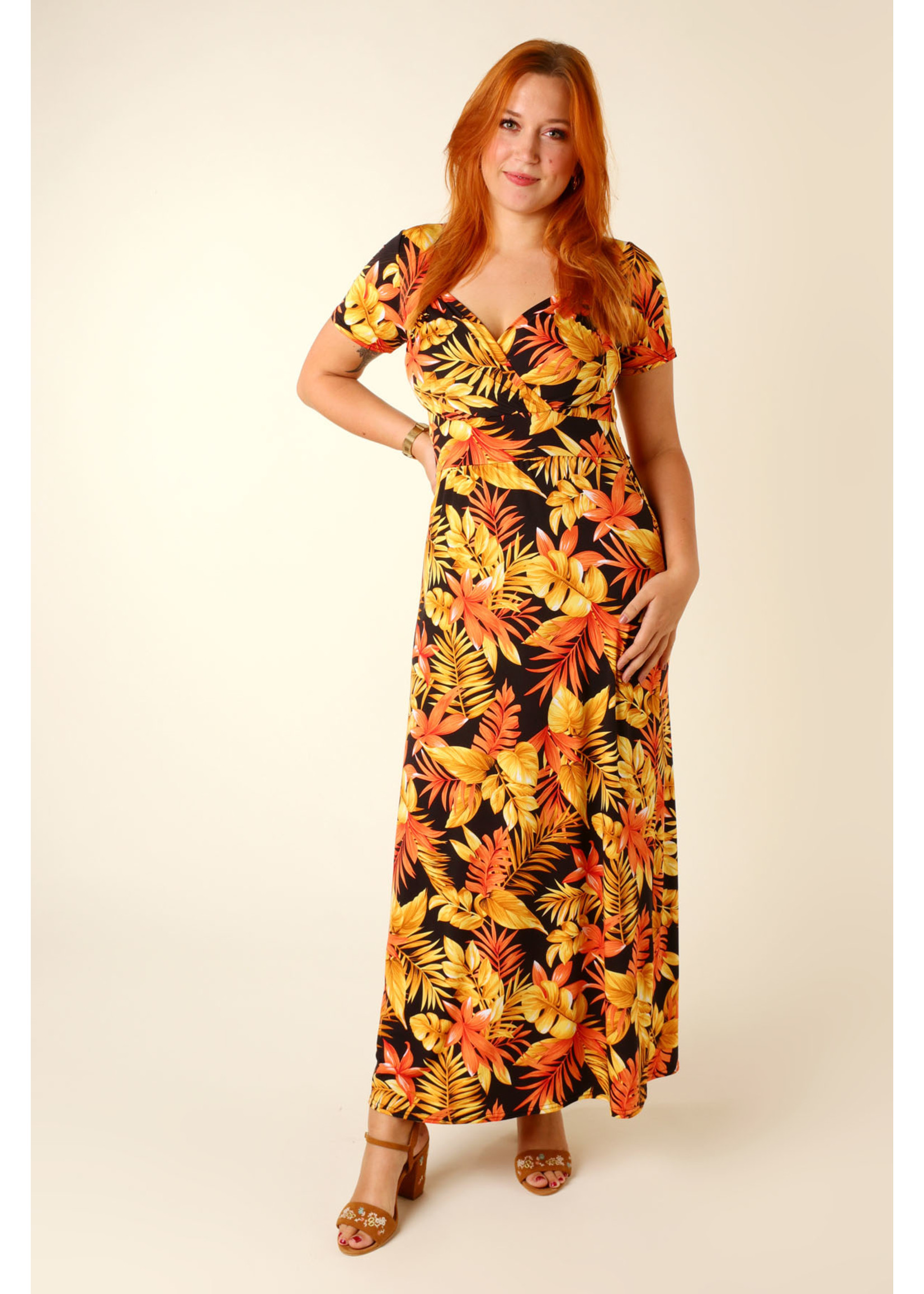 Kylie & Hailey K&H Palm Dress Long - ORANGE