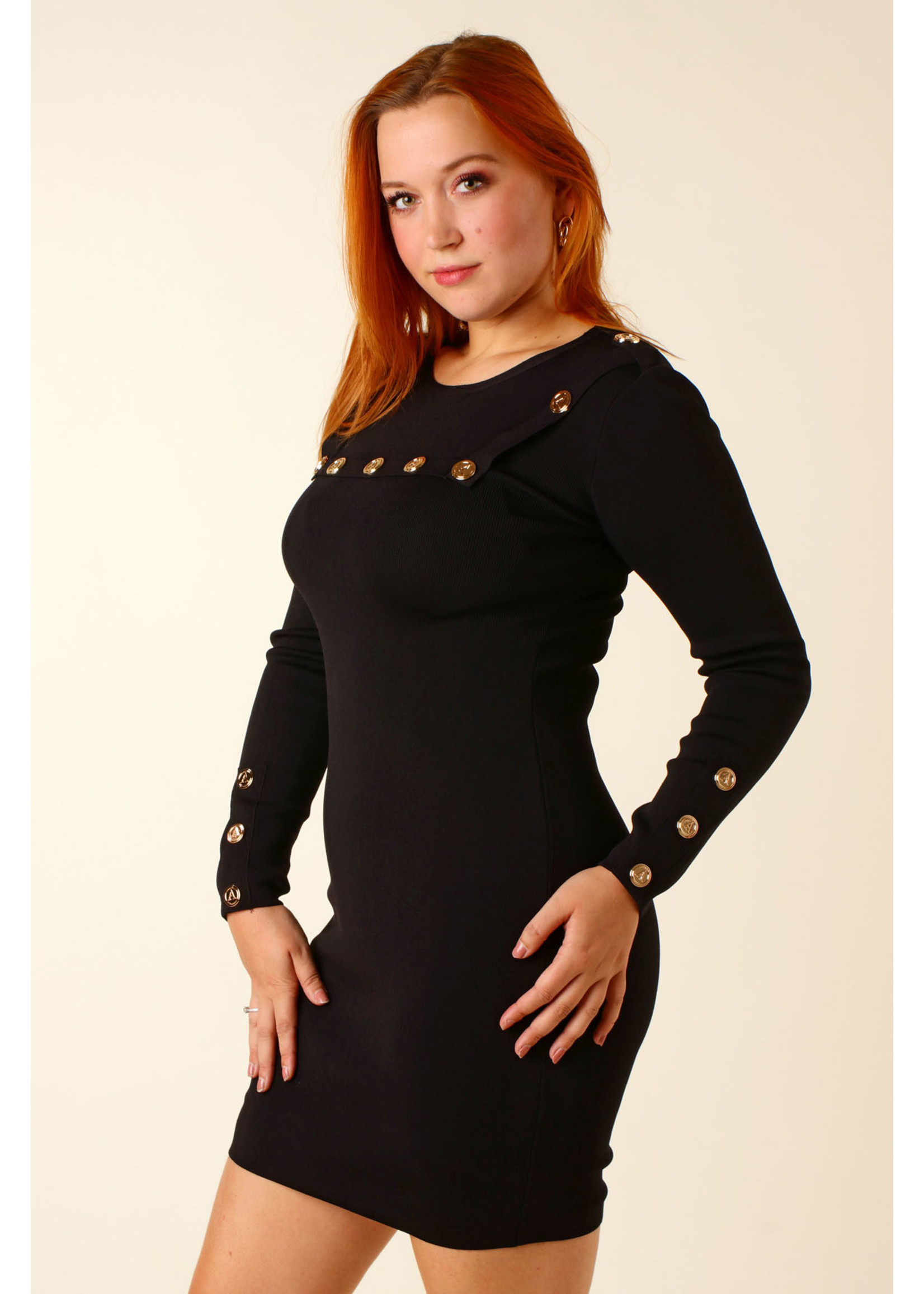 Allyson Fitted Dress Buttons - BLACK