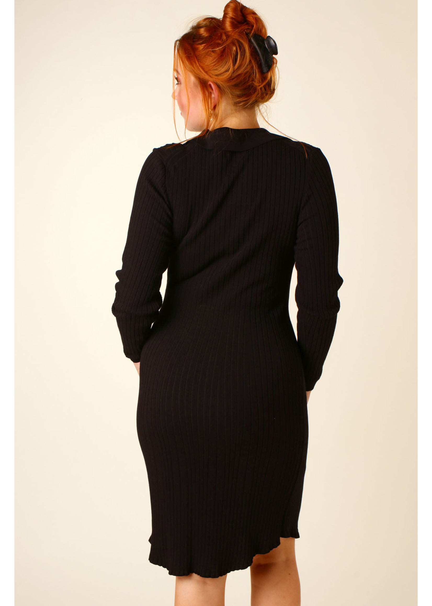 Allyson Fitted Dress 2 Buttons - BLACK