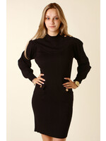 Allyson Fitted Dress with Buttons - BLACK