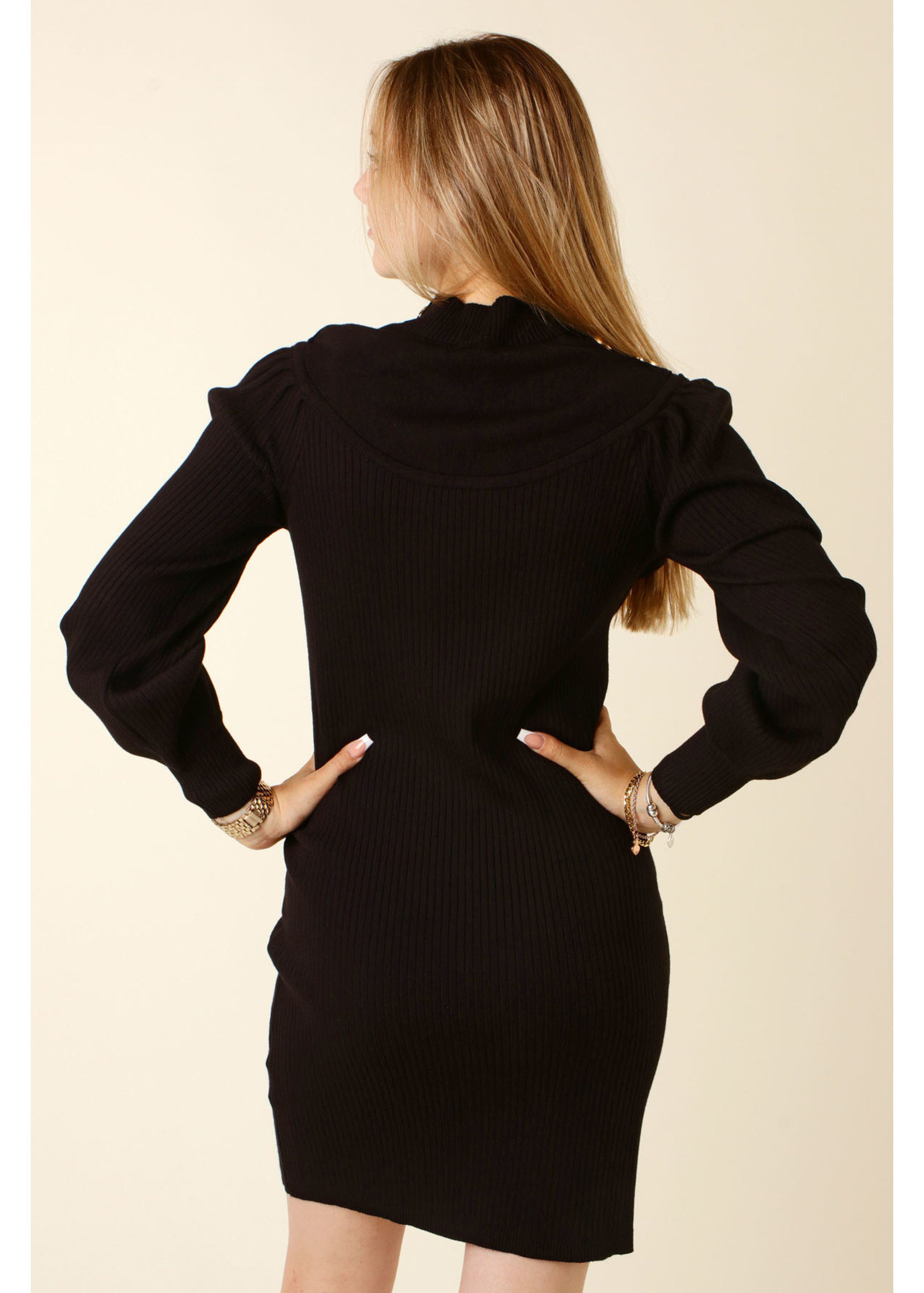 Allyson Fitted Dress with Buttons - BLACK