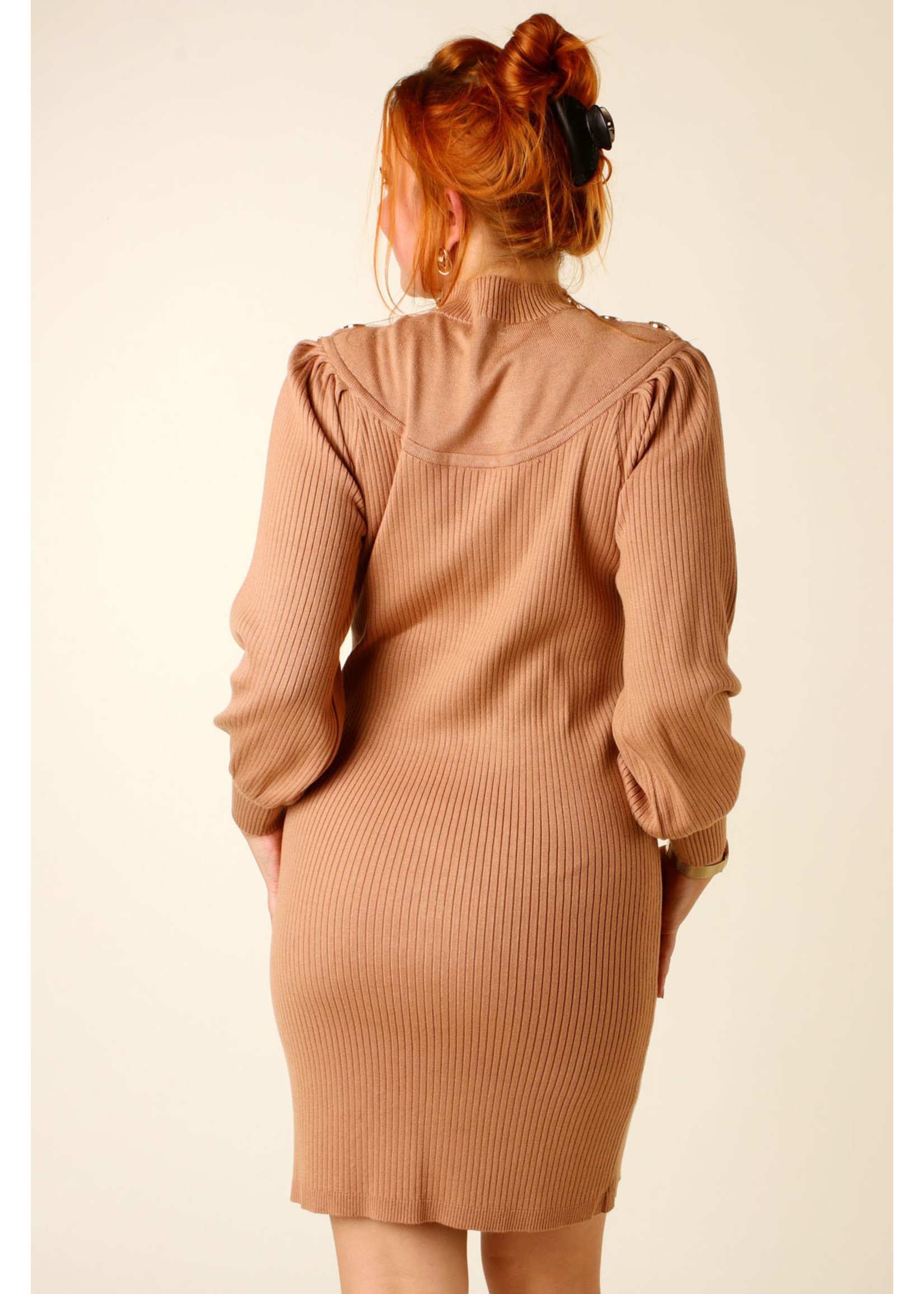 Allyson Fitted Dress with Buttons - CAMEL