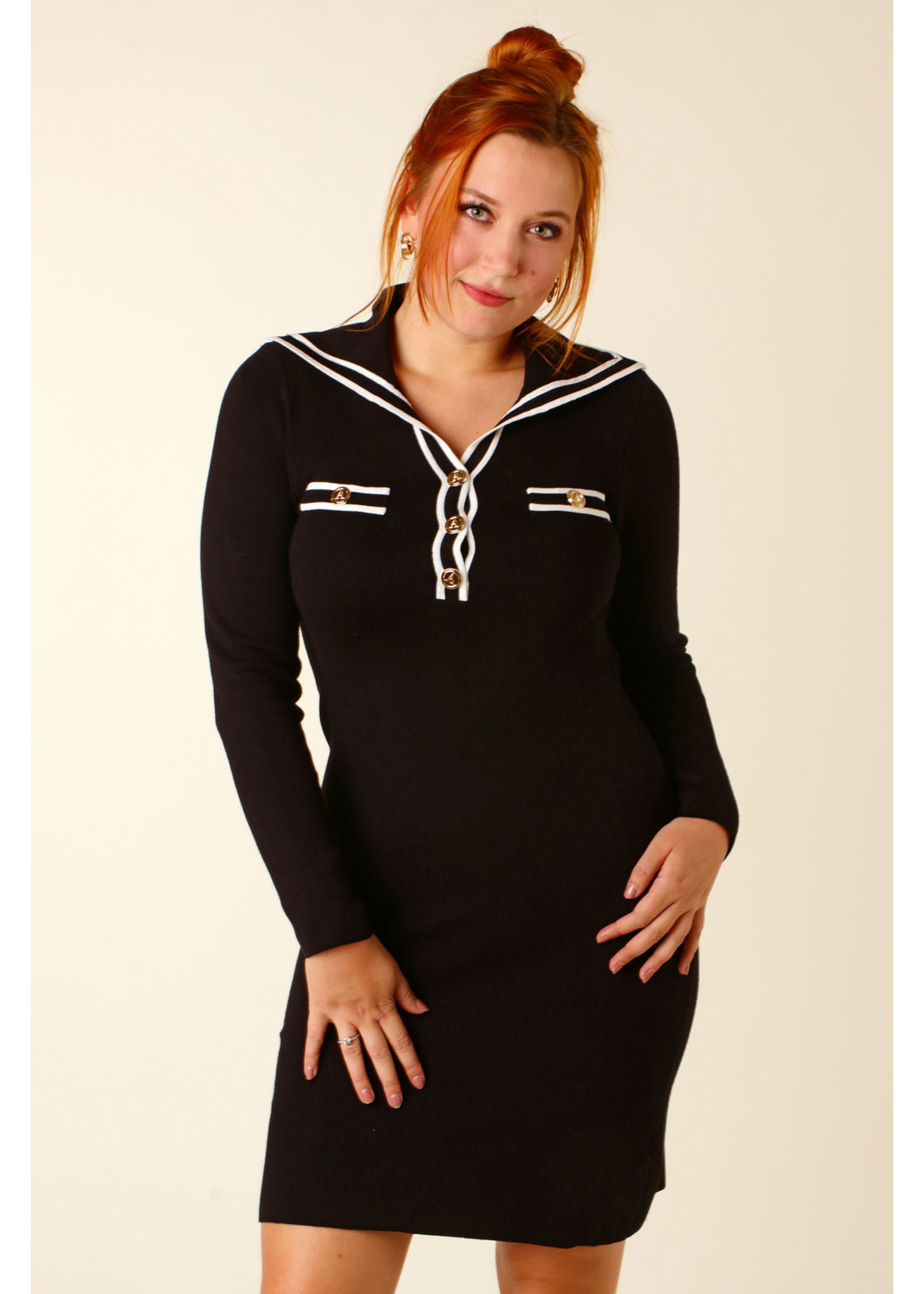 Showny Fitted Dress Marine - BLACK