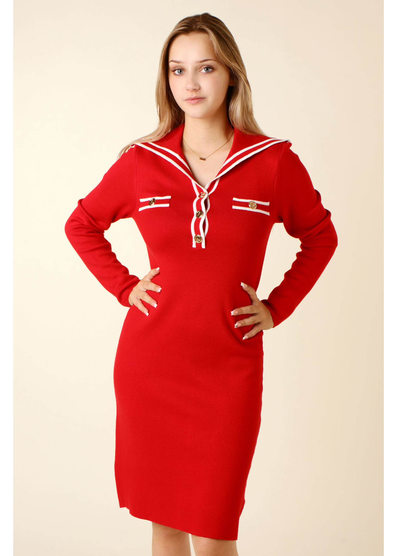Showny Fitted Dress Marine - RED