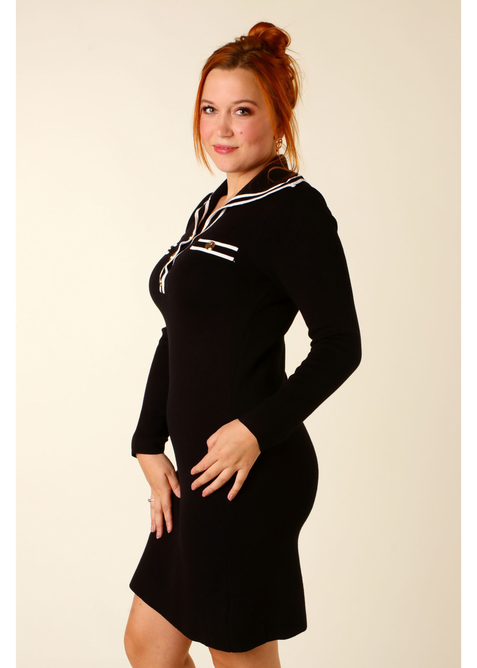 Showny Fitted Dress Marine - BLACK