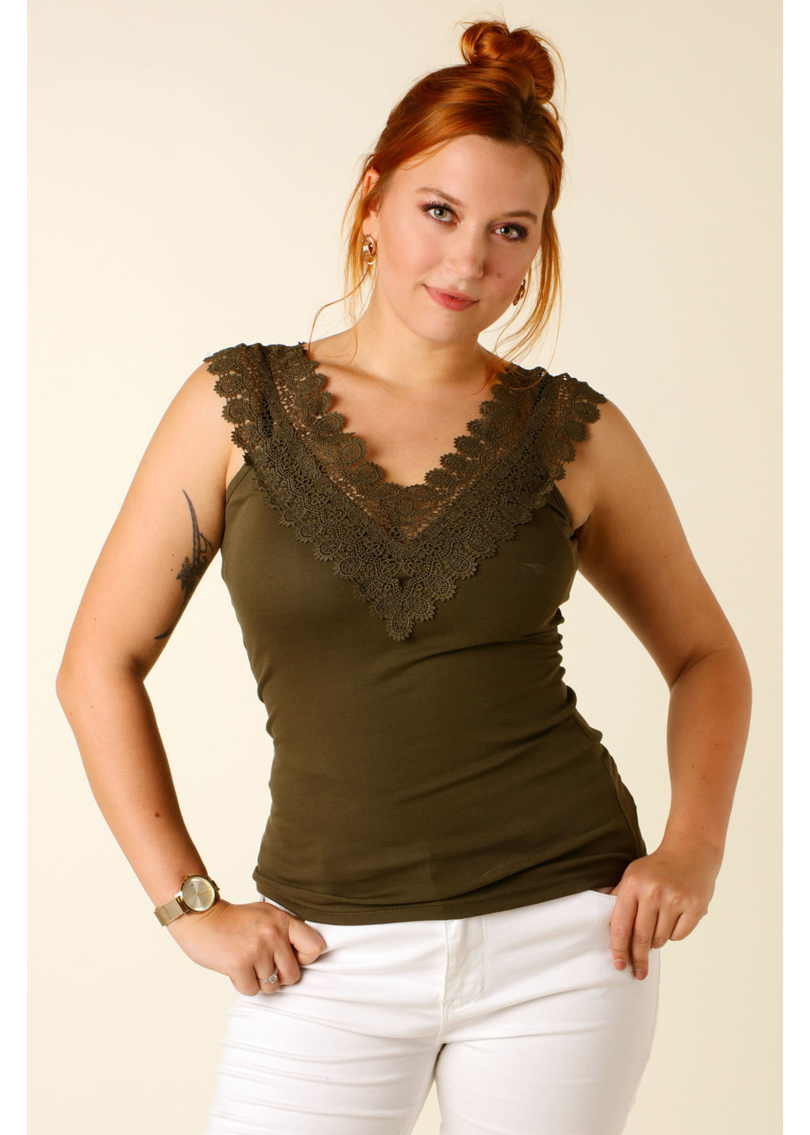 Giracoo TOP with lace - KHAKI