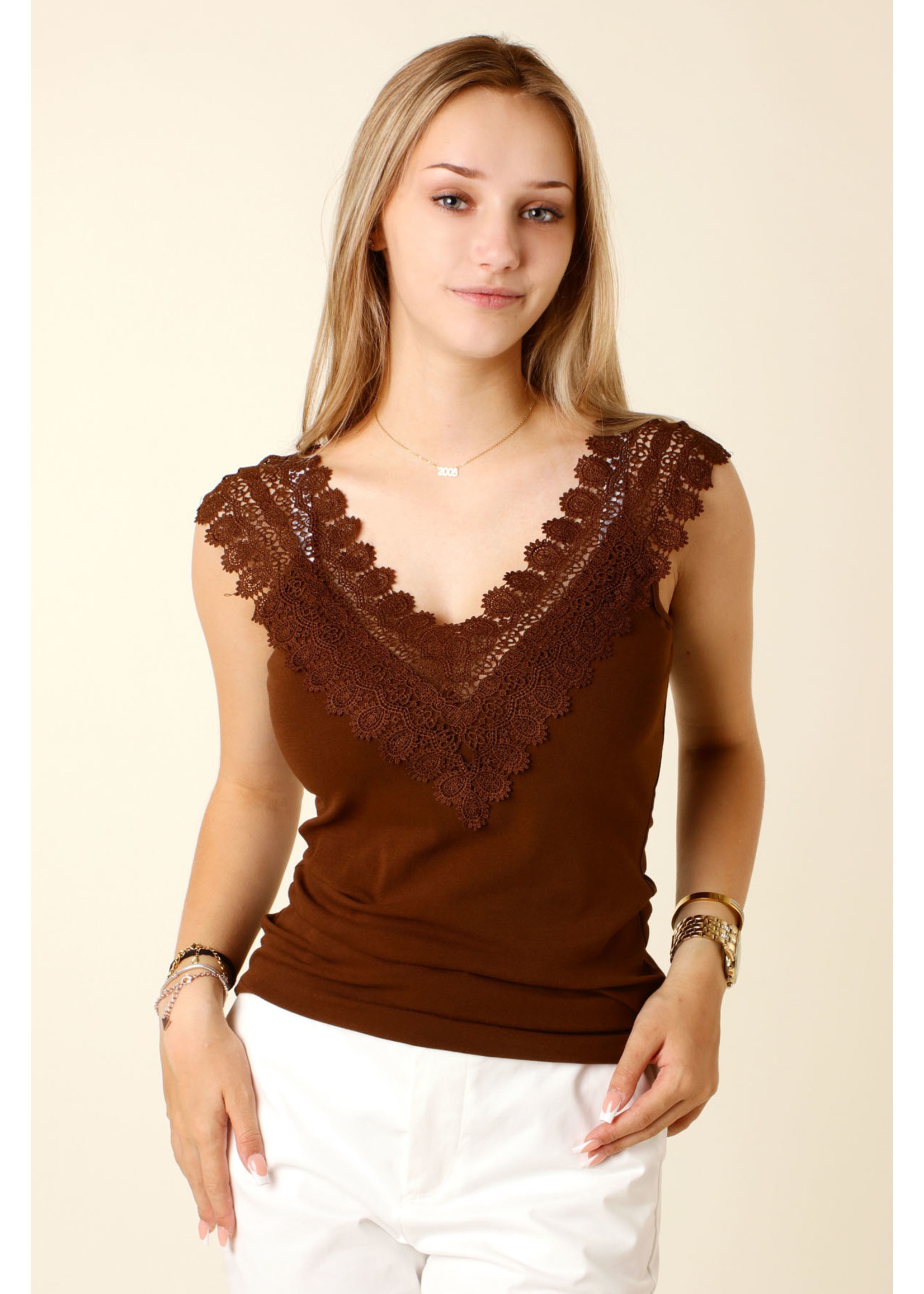 Giracoo TOP with lace - BROWN