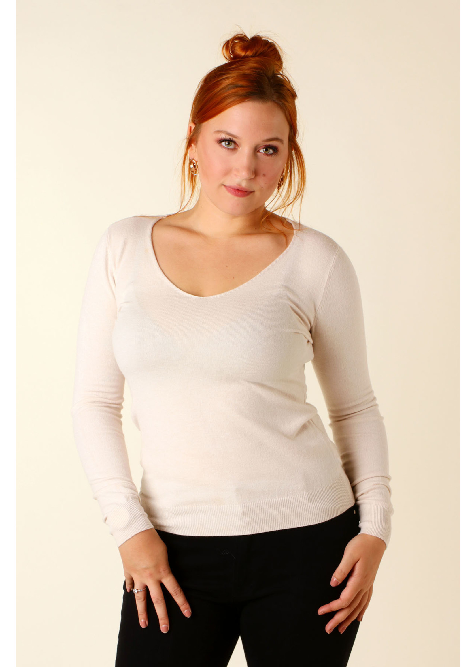 CC Fashion PULL V-Collar - BEIGE