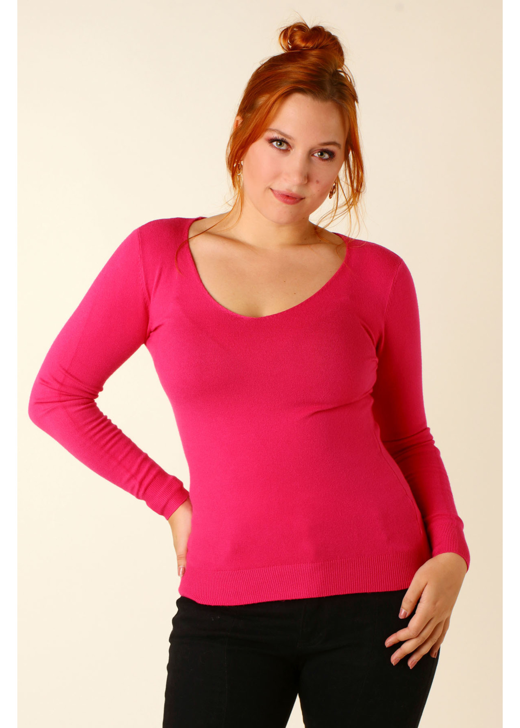 CC Fashion PULL V-Collar - FUCHSIA