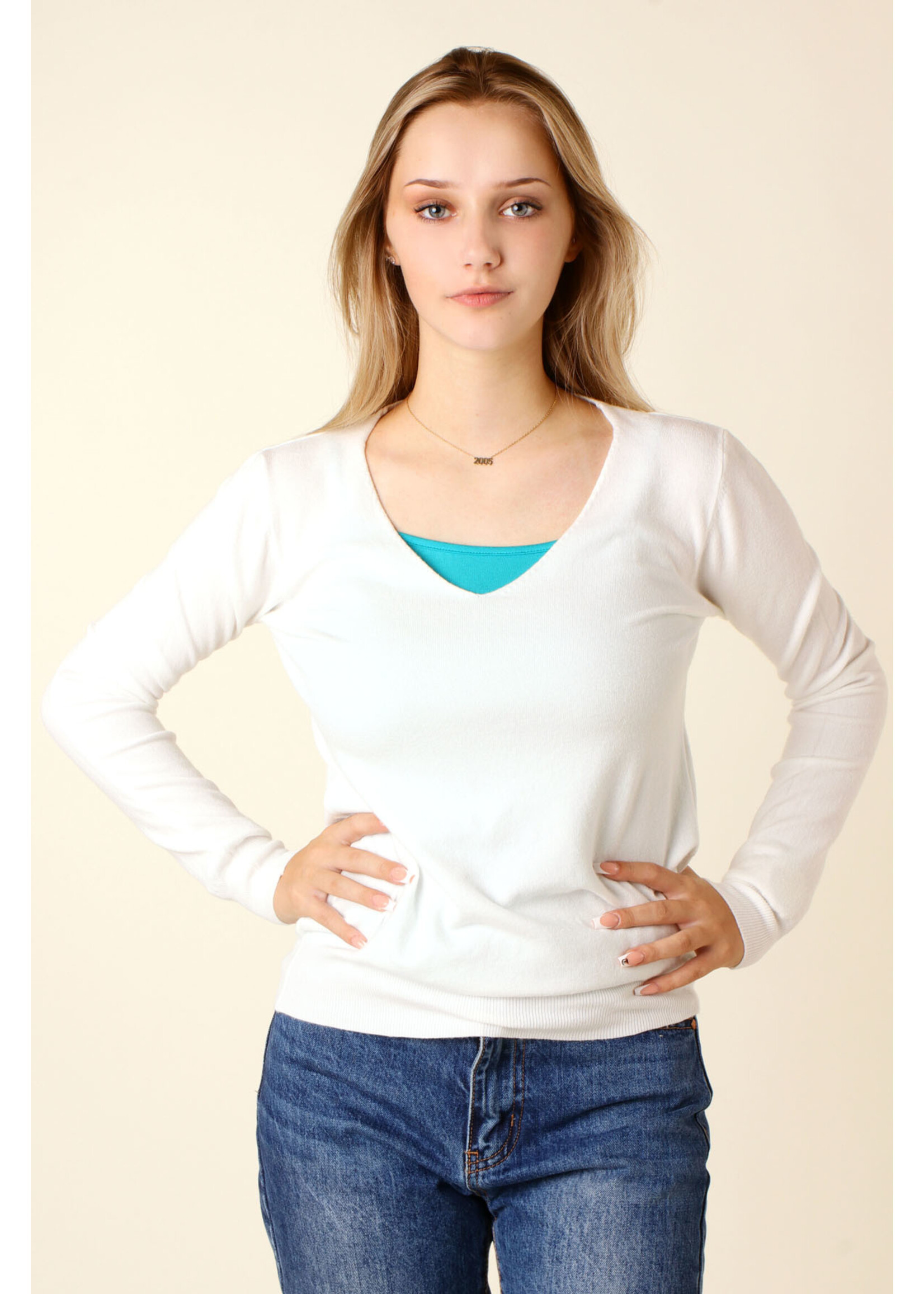 CC Fashion PULL V-Collar - WHITE