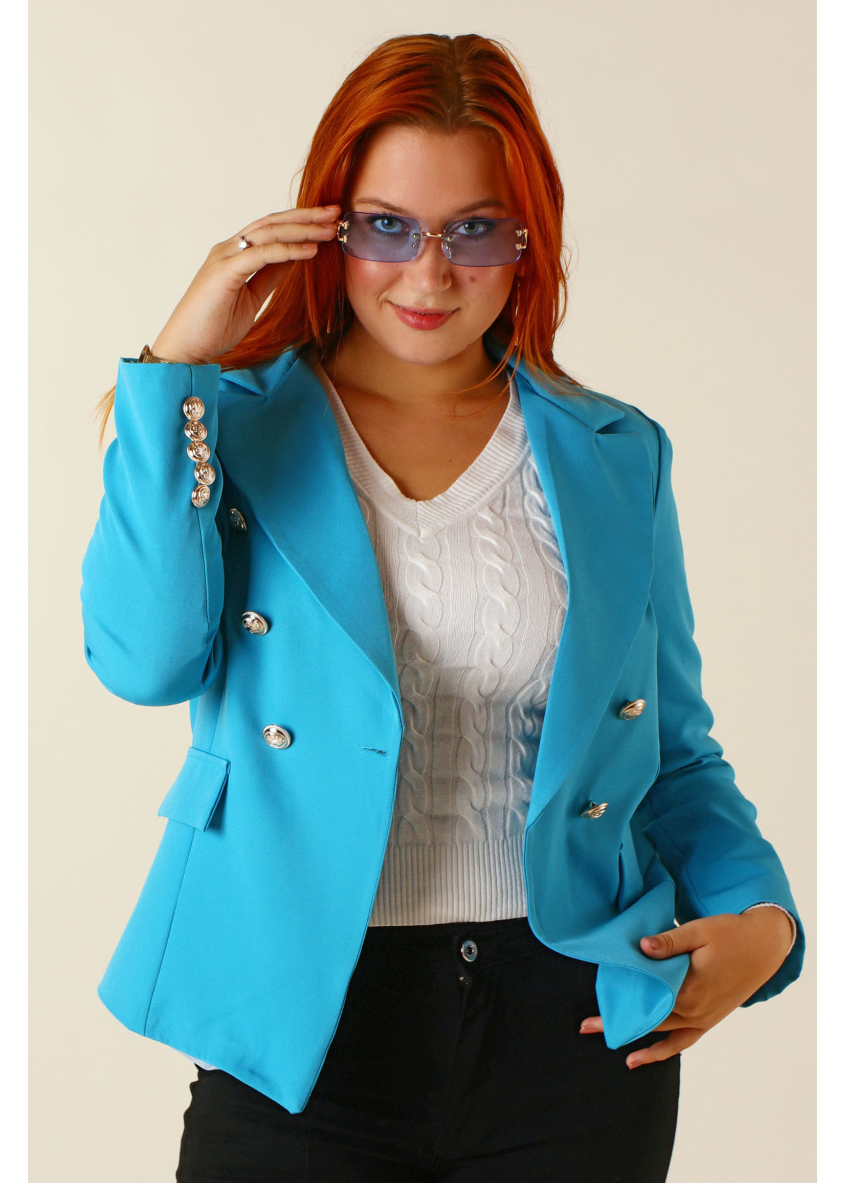 New Collection Blazer with buttons - TURQUOISE