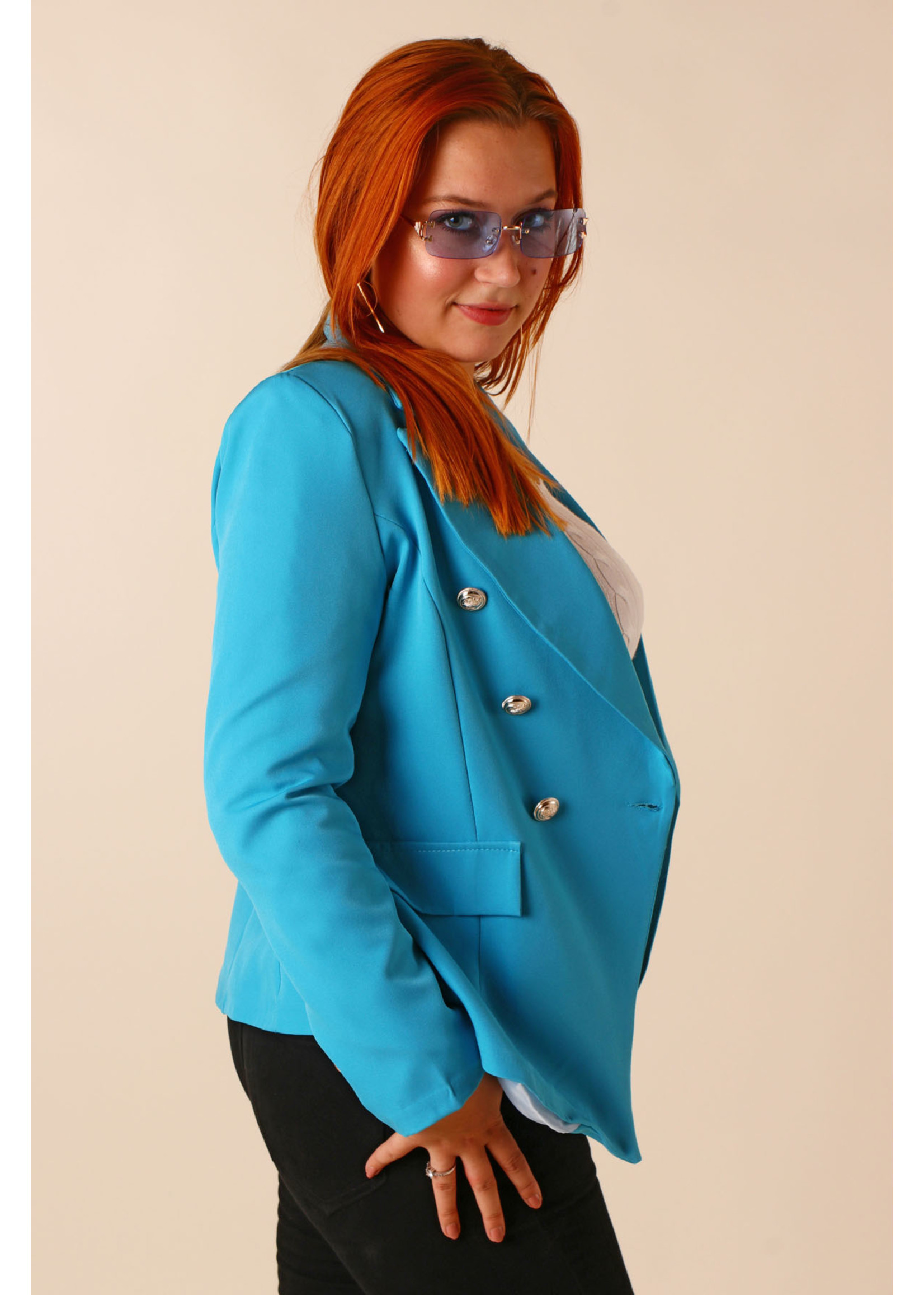 New Collection Blazer with buttons - TURQUOISE