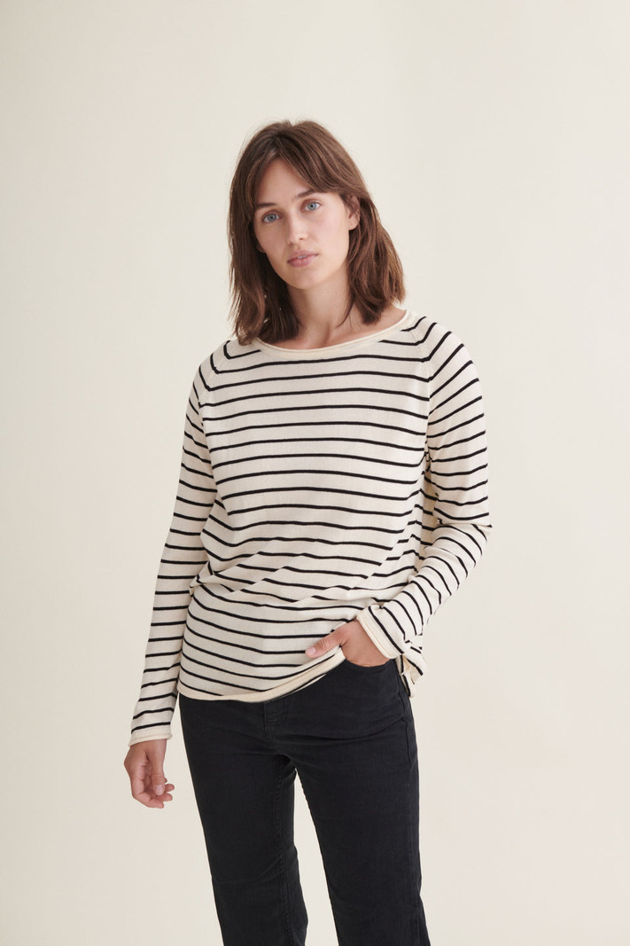 Basic Apparel Soya Sweater Stripe- whisper white/ black