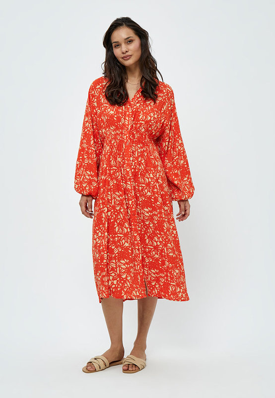 Peppercorn Millie mid leg dress- intense orange print