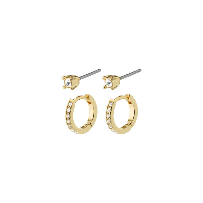 Pilgrim MILLE crystal hoops and earstuds 2-in-1 set gold-plated