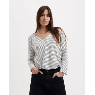 Kuyichi Yulia Striped Tee Off White-Dark Navy