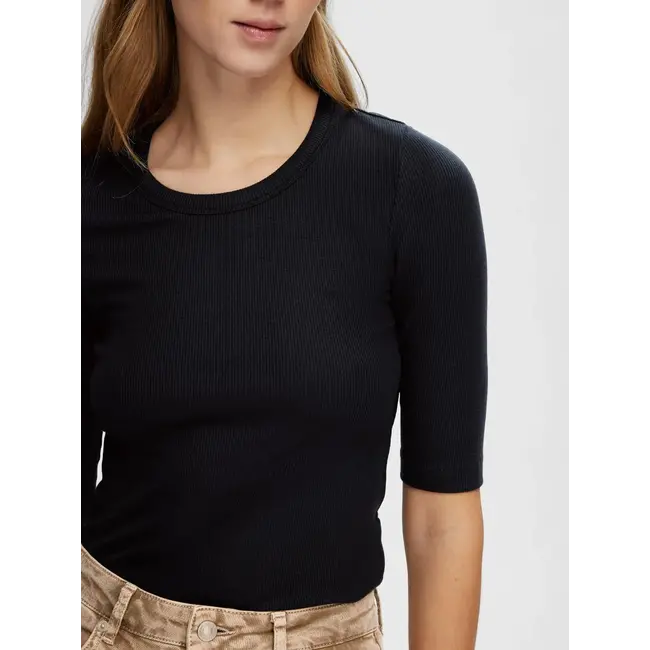 Selected Femme SLFDIANNA 2/4 O-NECK TOP Black