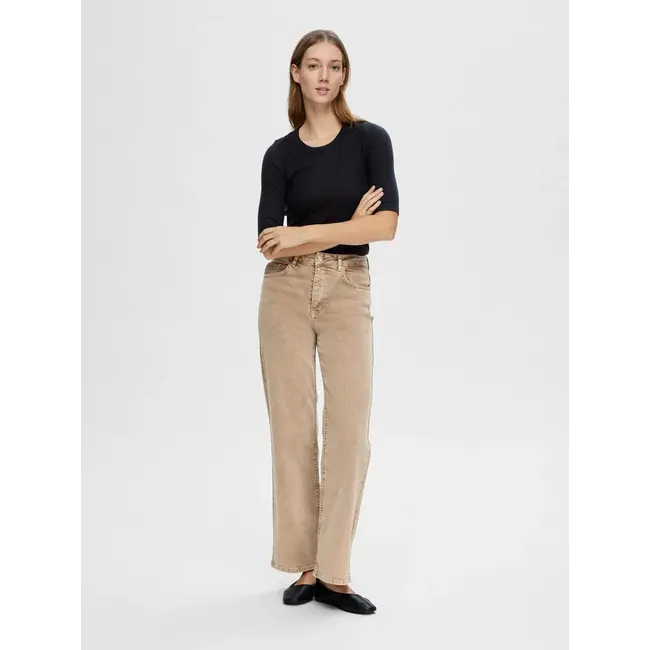 Selected Femme SLFDIANNA 2/4 O-NECK TOP Black