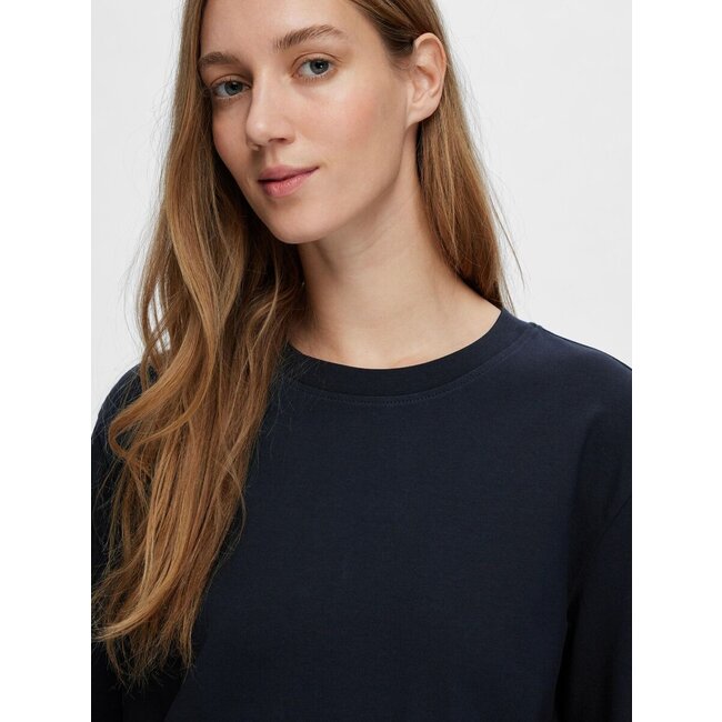 Selected Femme SLFESSENTIAL LS BOXY TEE NOOS Dark Sapphire
