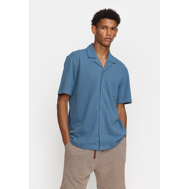 RVLT Jaquard Short-sleeved Cuban Shirt Blue 3175