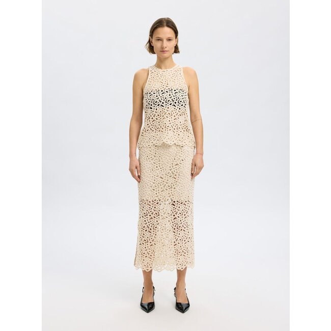 Selected Femme SLFALIMA SL CROCHET TOP B Sandshell