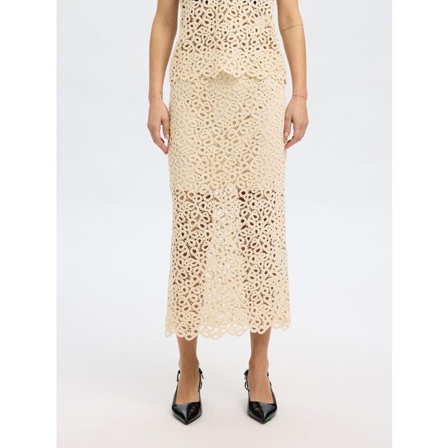 Selected Femme SLFALIMA HW MIDI CROCHET SKIRT B Sandshell
