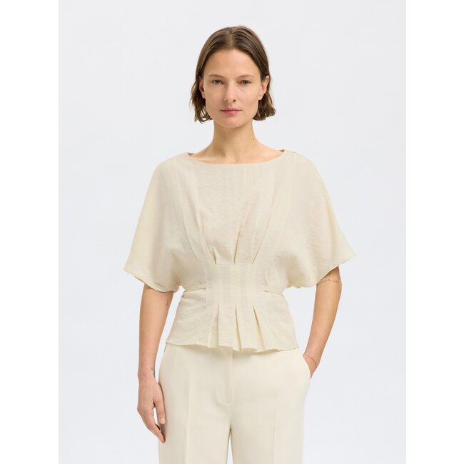Selected Femme SLFMATILDA SS PLEATED TOP B Birch