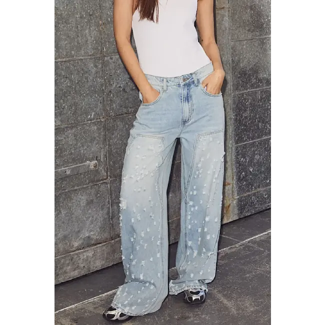 HAUTE L'AMITIÉ Bleach Distressed Patch Tall Jeans Bleached Denim