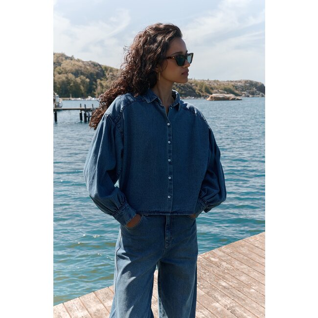 BY BAR sarah short denim blouse medium denim