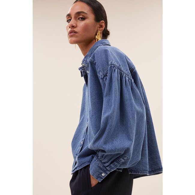 BY BAR sarah short denim blouse medium denim
