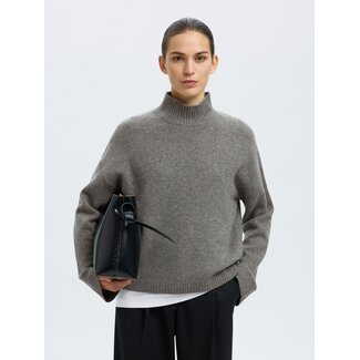 Selected Femme SLFCILLE LS KNIT HIGH NECK NOOS Medium Grey Melange