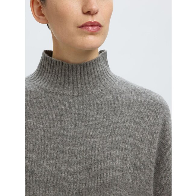 Selected Femme SLFCILLE LS KNIT HIGH NECK NOOS Medium Grey Melange