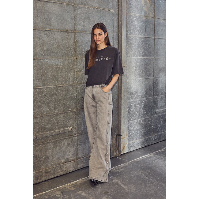 HAUTE L'AMITIÉ Side Panel Button Tall Jeans Light Grey