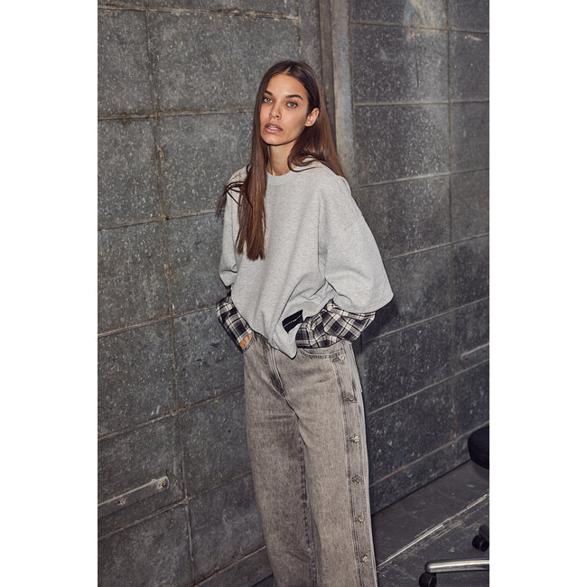 HAUTE L'AMITIÉ Side Panel Button Tall Jeans Light Grey