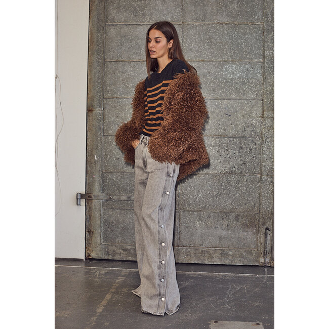 HAUTE L'AMITIÉ Side Panel Button Tall Jeans Light Grey