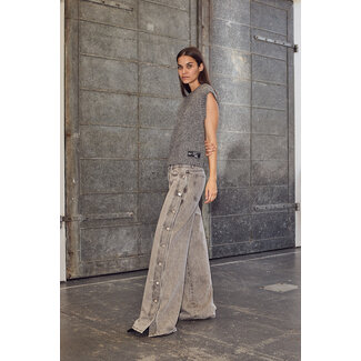 HAUTE L'AMITIÉ Side Panel Button Tall Jeans Light Grey
