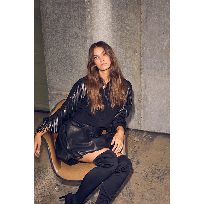 HAUTE L'AMITIÉ Fringe Shirt Black