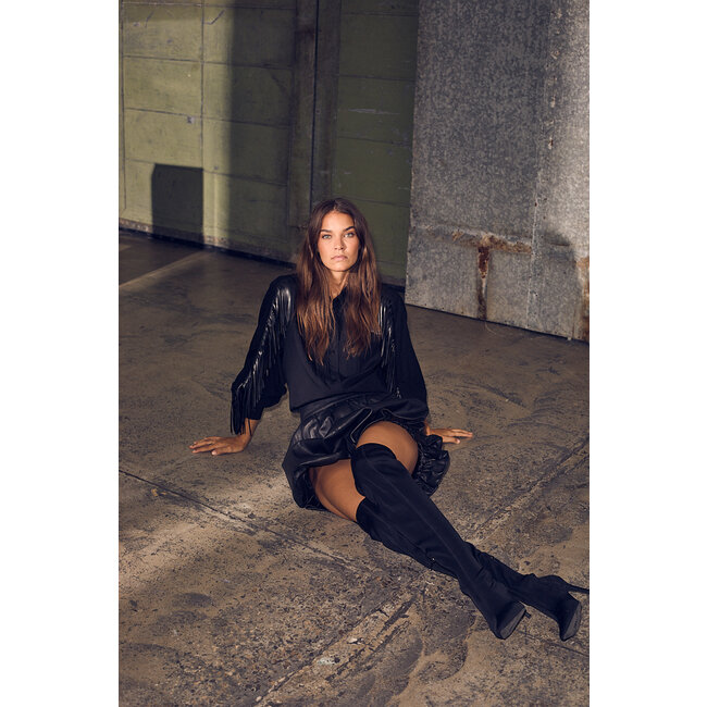 HAUTE L'AMITIÉ Fringe Shirt Black