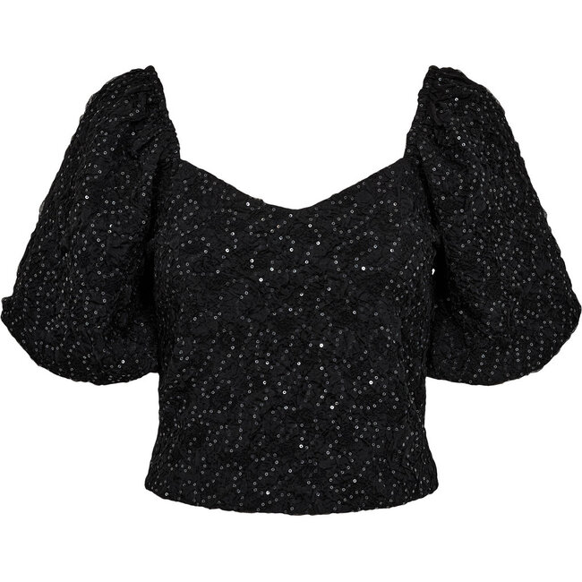HAUTE L'AMITIÉ Dazzy Crease Sequin Top Black
