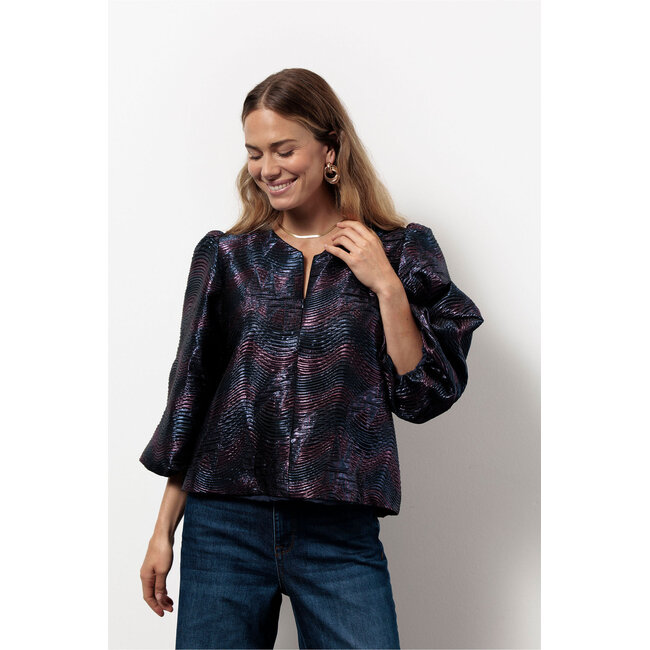 Studio Anneloes Eliza wave jacquard top dark blue/ vintage